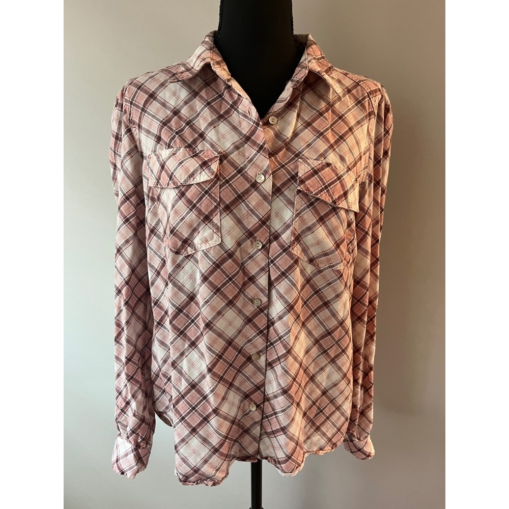 KUT from the Kloth‎ Pink Plaid Lyocell Button Down Shirt Puff Sleeve M